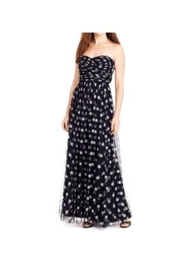 Lauren by Ralph Lauren Blue Strapless Polka Dot Maxi Dress